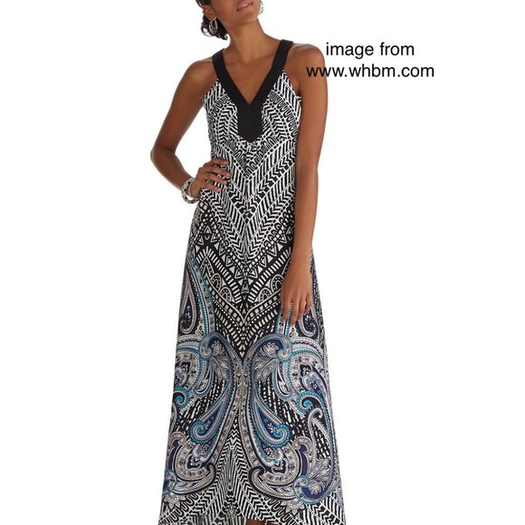White House Black Market Sleeveless V-Neck Tribal Print HiLo Dress Sz 2 EUC $170 - Picture 12 of 14